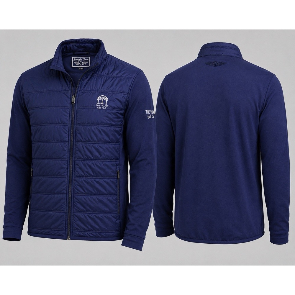 Straight Down Jacket Mens Medium NAVY Quilted Full Zip Golf Thermal Insulated